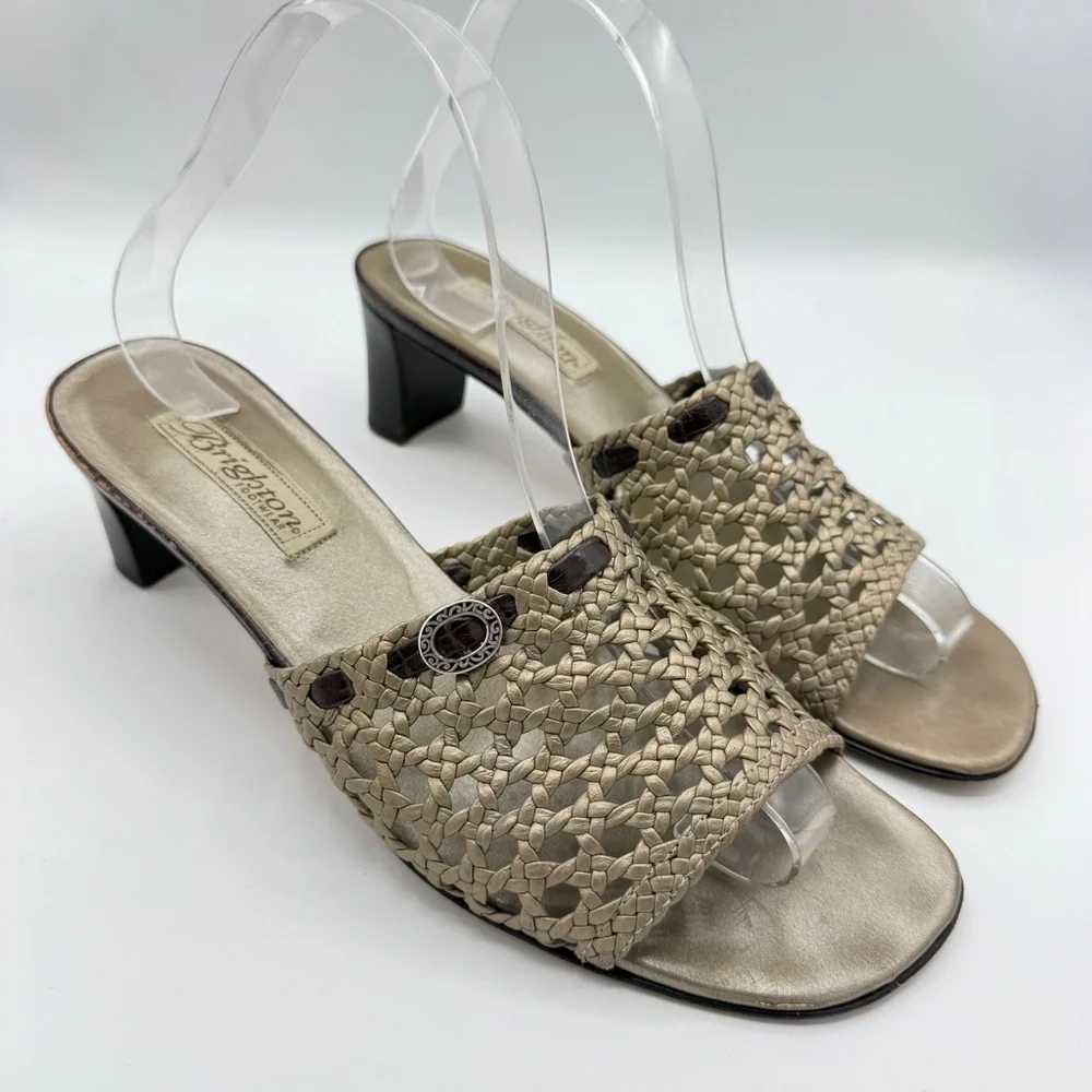 Brighton Tifany Gold Metallic Braided Leather Slide 2.5